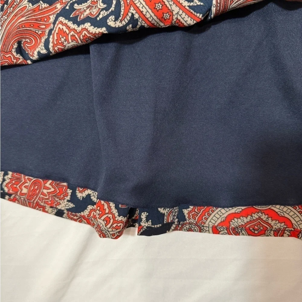 mi ami Francesca’s  Boho Paisley Skater Skirt Embellished Waist Red Blue Small